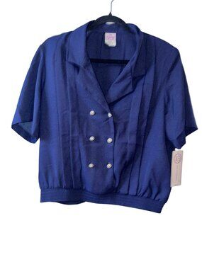 Graff Californiawear Women’s Navy Double-Breasted Short Sleeve Blouse Size 14 US
